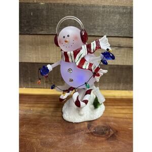 Vintage Lighted Acrylic Skiing Snowman JC Penney Collection In Box